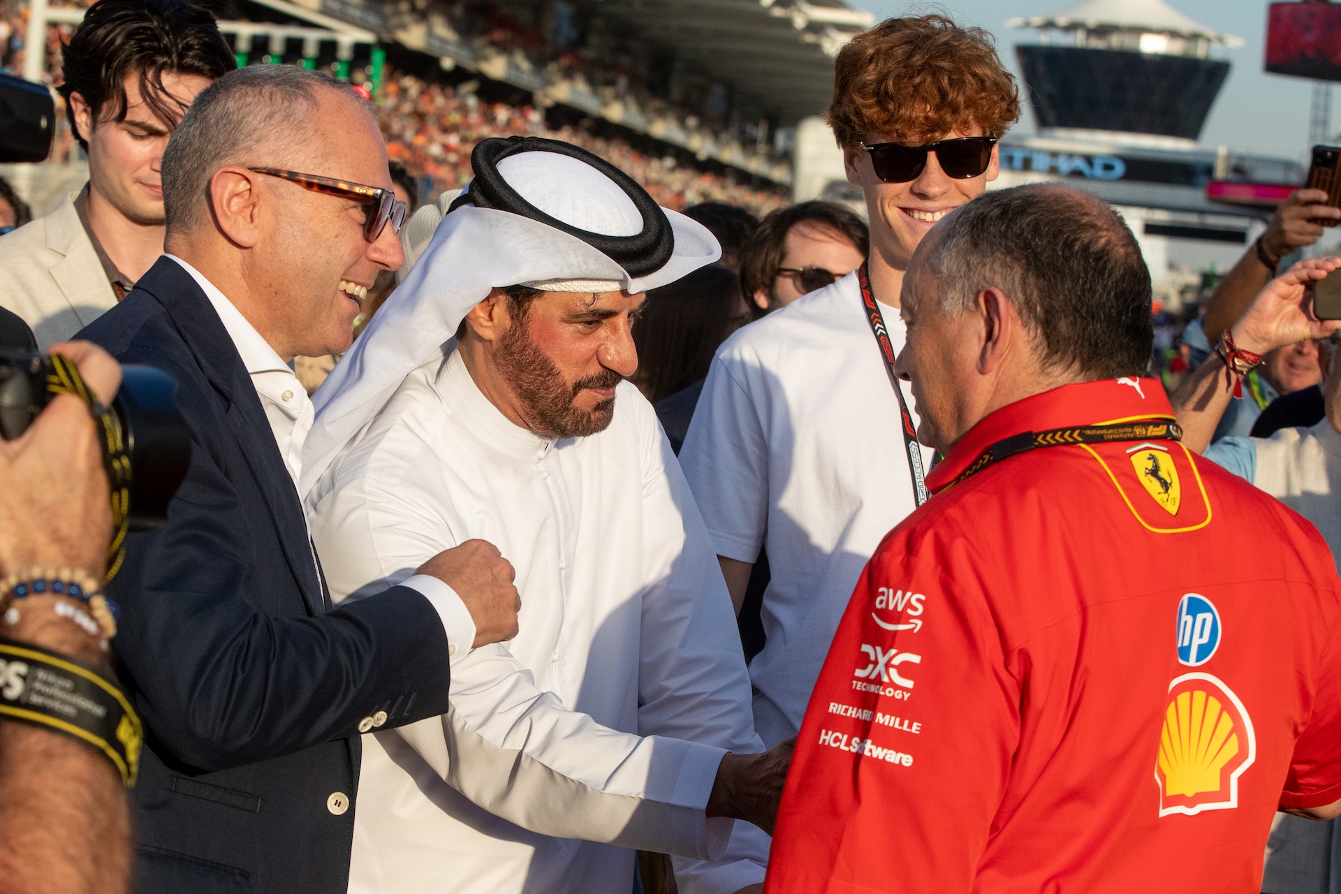 Mohammed bin Sulayem is the FIA president during the Formula 1 Etihad Airways Abu Dhabi Grand Prix in Abu Dhabi, United Arab Emirates, on December 8, 2024. (Photo by Alessio Morgese/NurPhoto via Getty Images)