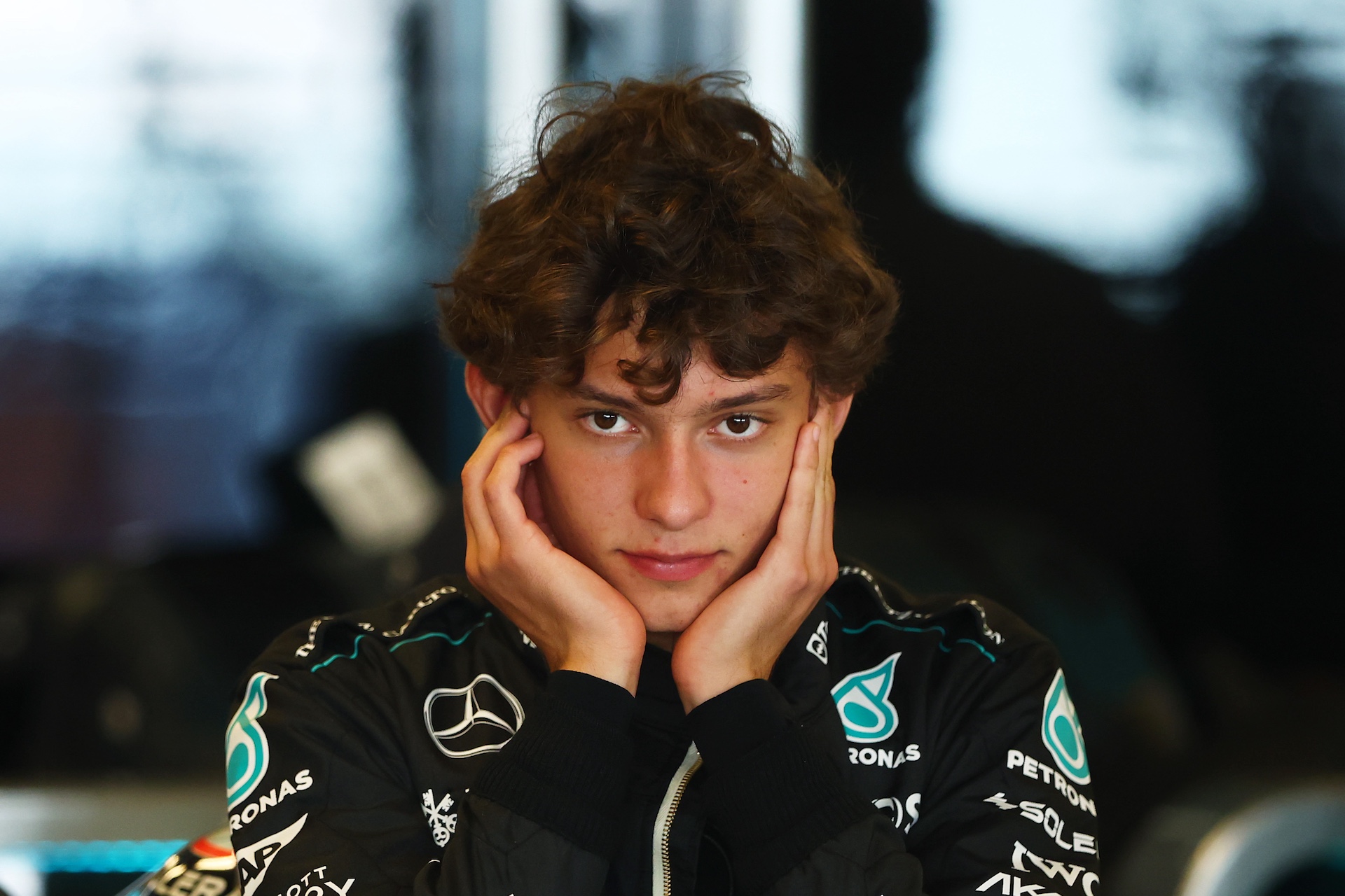 ABU DHABI, UNITED ARAB EMIRATES - DECEMBER 10: Andrea Kimi Antonelli of Italy and Mercedes prepares to drive in the garage during Formula 1 testing at Yas Marina Circuit on December 10, 2024 in Abu Dhabi, United Arab Emirates. (Photo by Clive Rose/Getty Images)