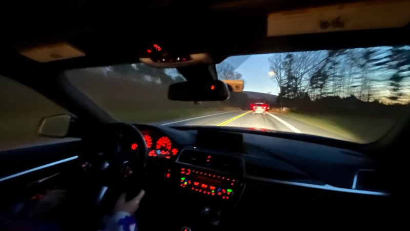BMW F31 330 station wagon dashboard driving at night