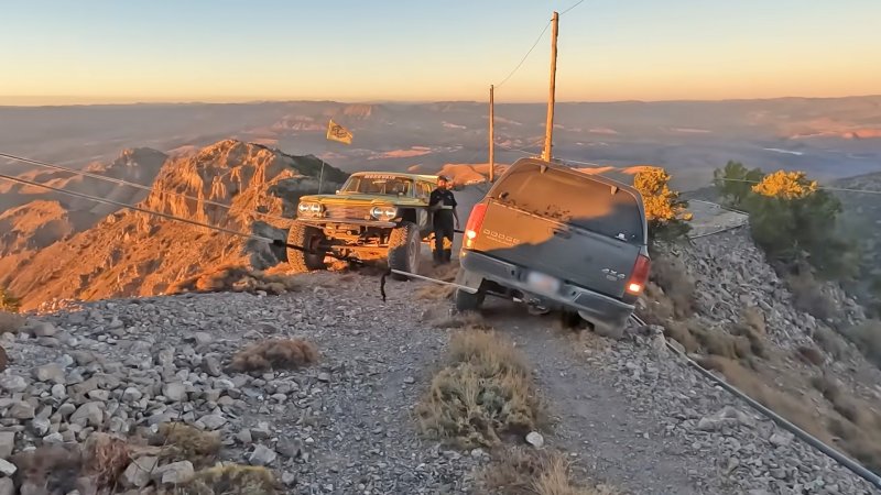 Ram HD stranded on mountaintop before rescue.